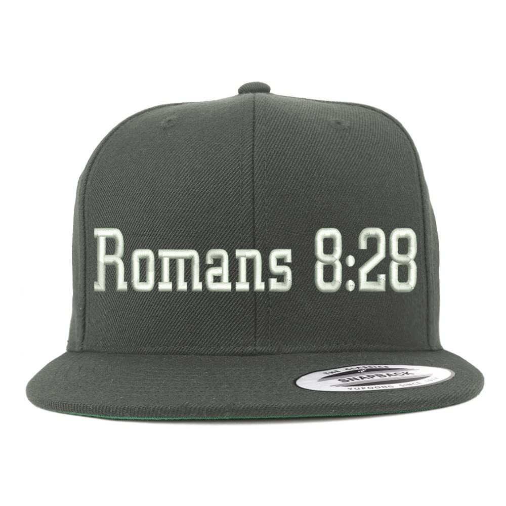 Trendy Apparel Shop Romans 8:28 Embroidered Flatbill Snapback