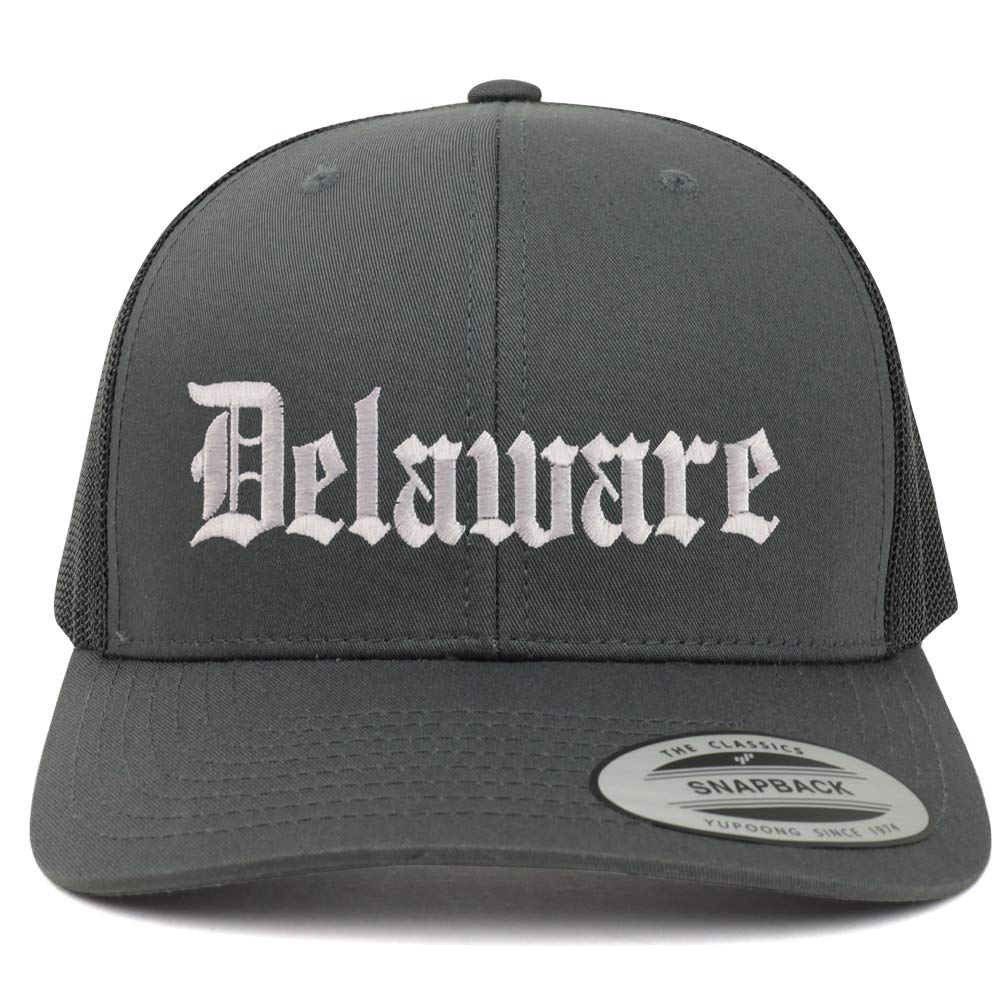 Trendy Apparel Shop Delaware State Old English 6 Panel Trucker Mesh Cap