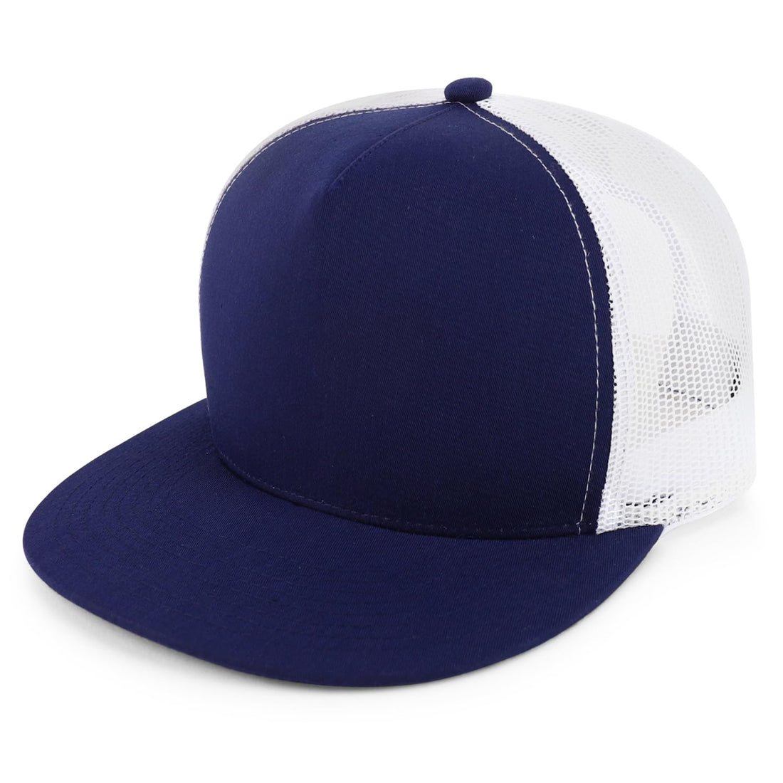 Trendy Apparel Shop Structured High Crown 5 Panel Round Flat Bill Trucker Cap