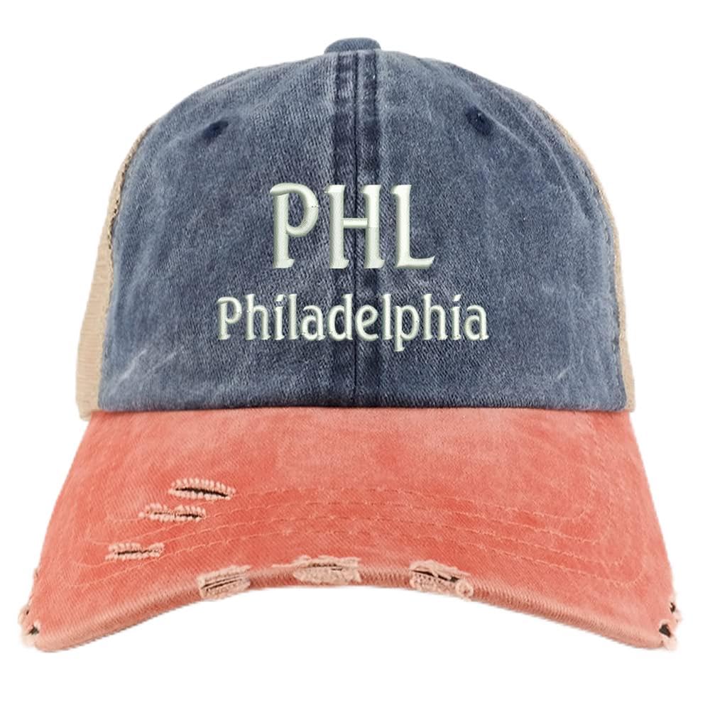 Trendy Apparel Shop PHL Philadelphia Embroidered Frayed Bill Trucker Mesh Back Cap