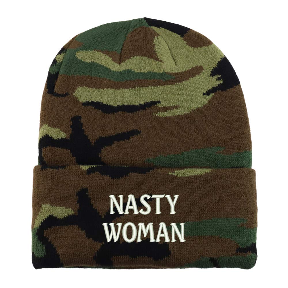 Trendy Apparel Shop Nasty Woman Embroidered Made in USA Camo Beanie
