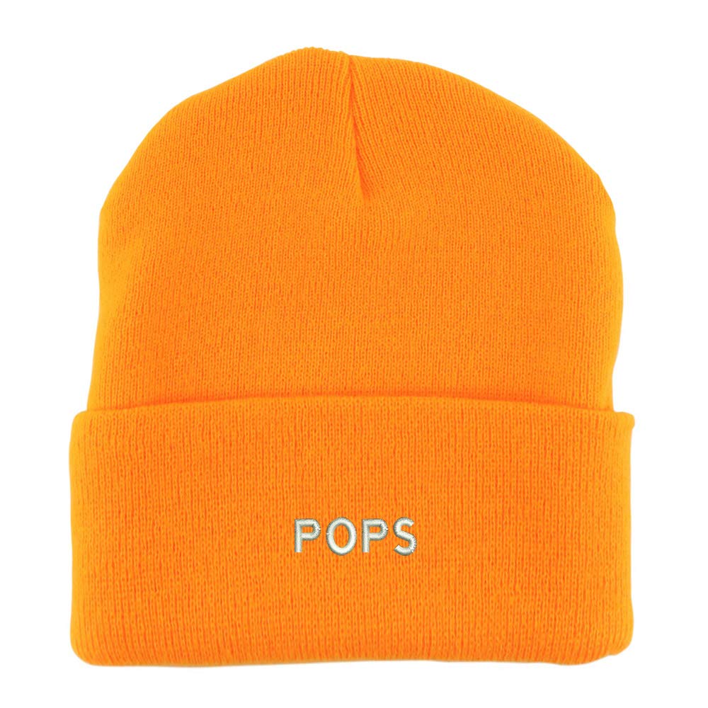 Trendy Apparel Shop Pops Embroidered Made in USA Cuff Folded Acylic Knit Winter Beanie Hat