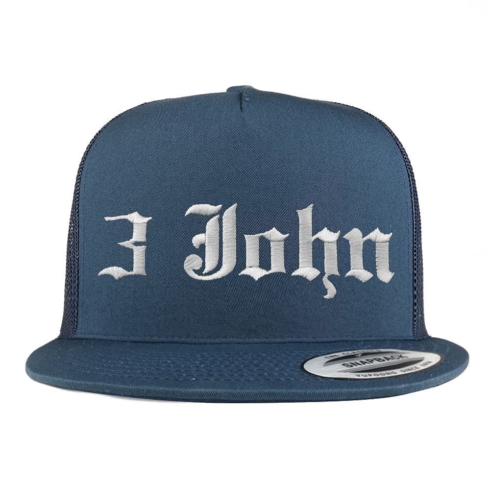 Trendy Apparel Shop 3 John Old English 5 Panel Flatbill Trucker Cap