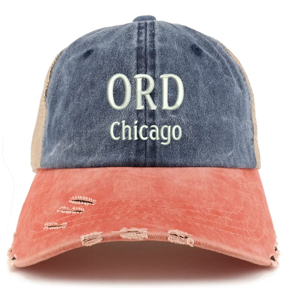 Trendy Apparel Shop ORD Chicago Embroidered Frayed Bill Trucker Mesh Back Cap