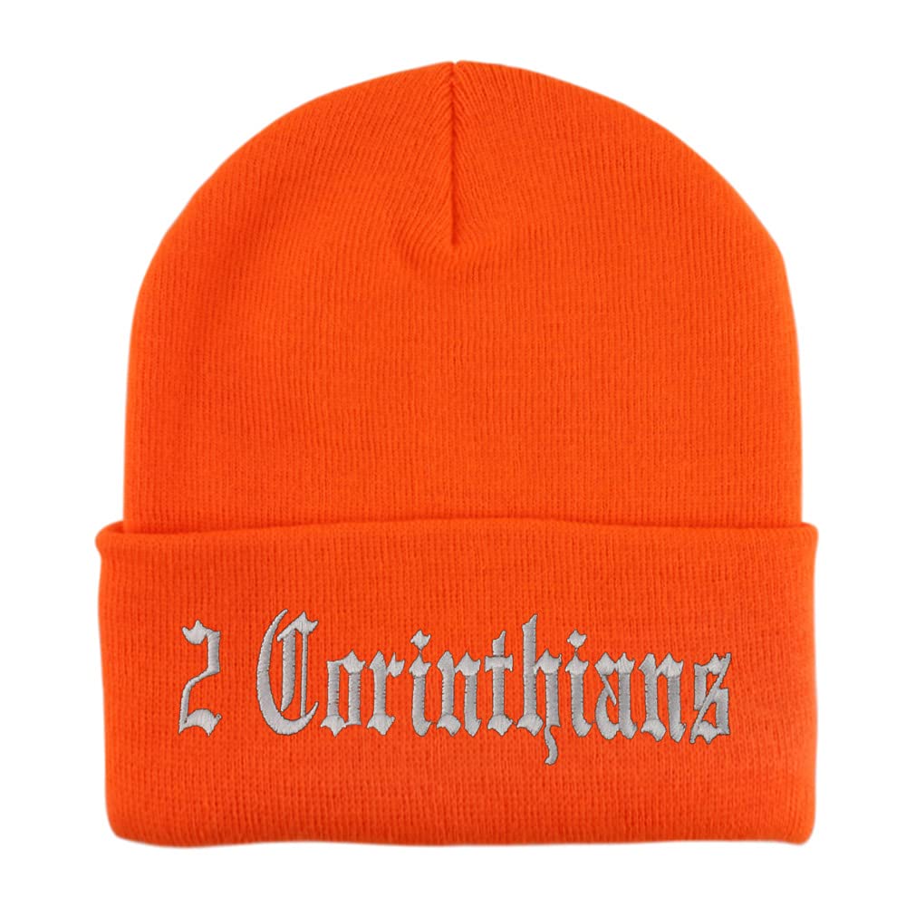 Trendy Apparel Shop 2 Corinthians Old English Embroidered Long Cuff Beanie