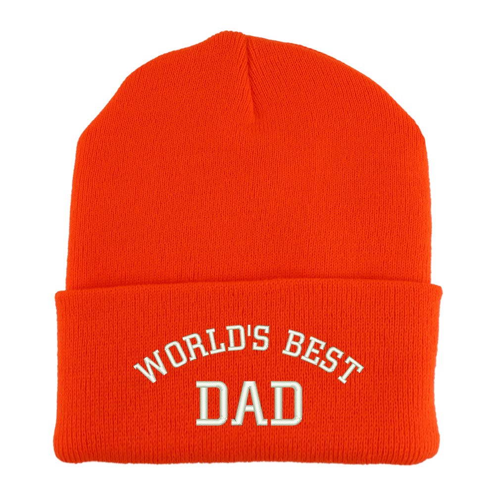 Trendy Apparel Shop World's Best Dad Embroidered Made in USA Cuff Folded Acylic Knit Winter Beanie Hat
