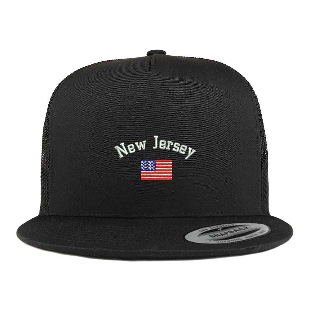 Trendy Apparel Shop New Jersey USA Flag 5 Panel Flatbill Trucker Cap