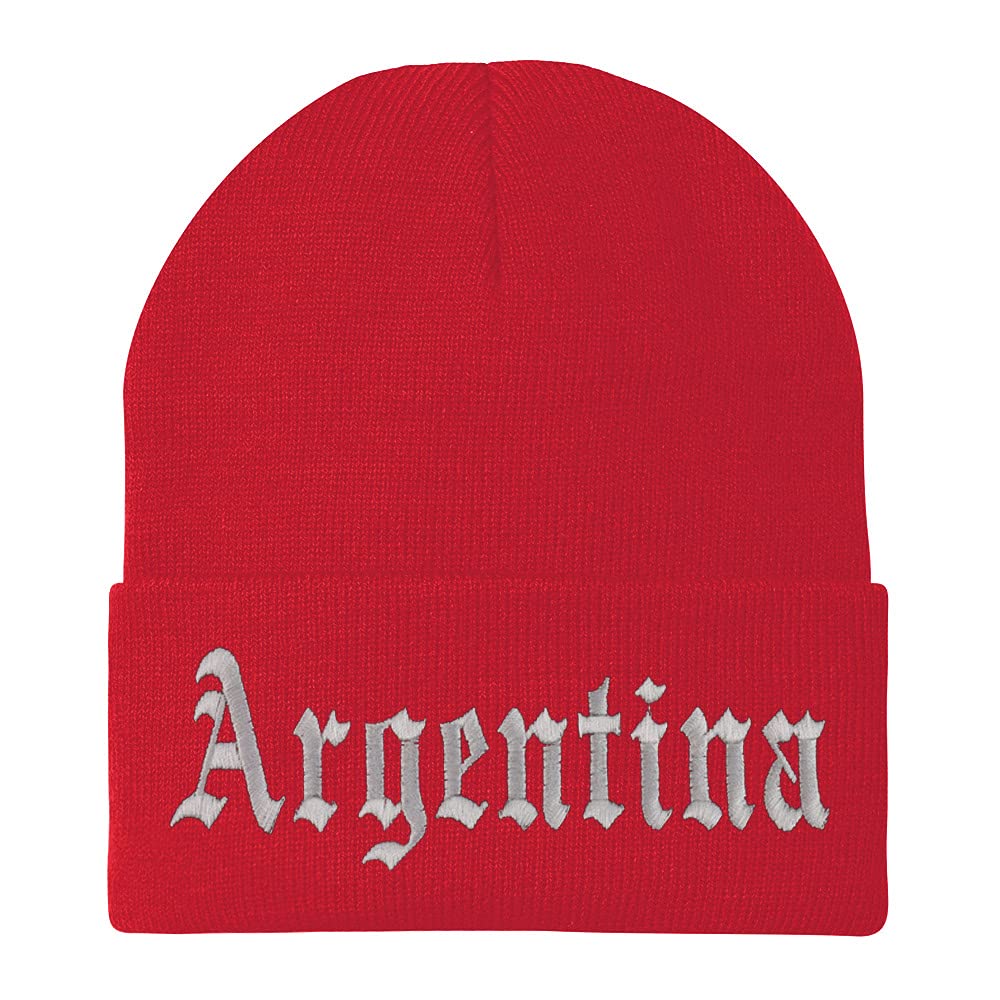 Trendy Apparel Shop Argentina Old English Embroidered Long Cuff Beanie
