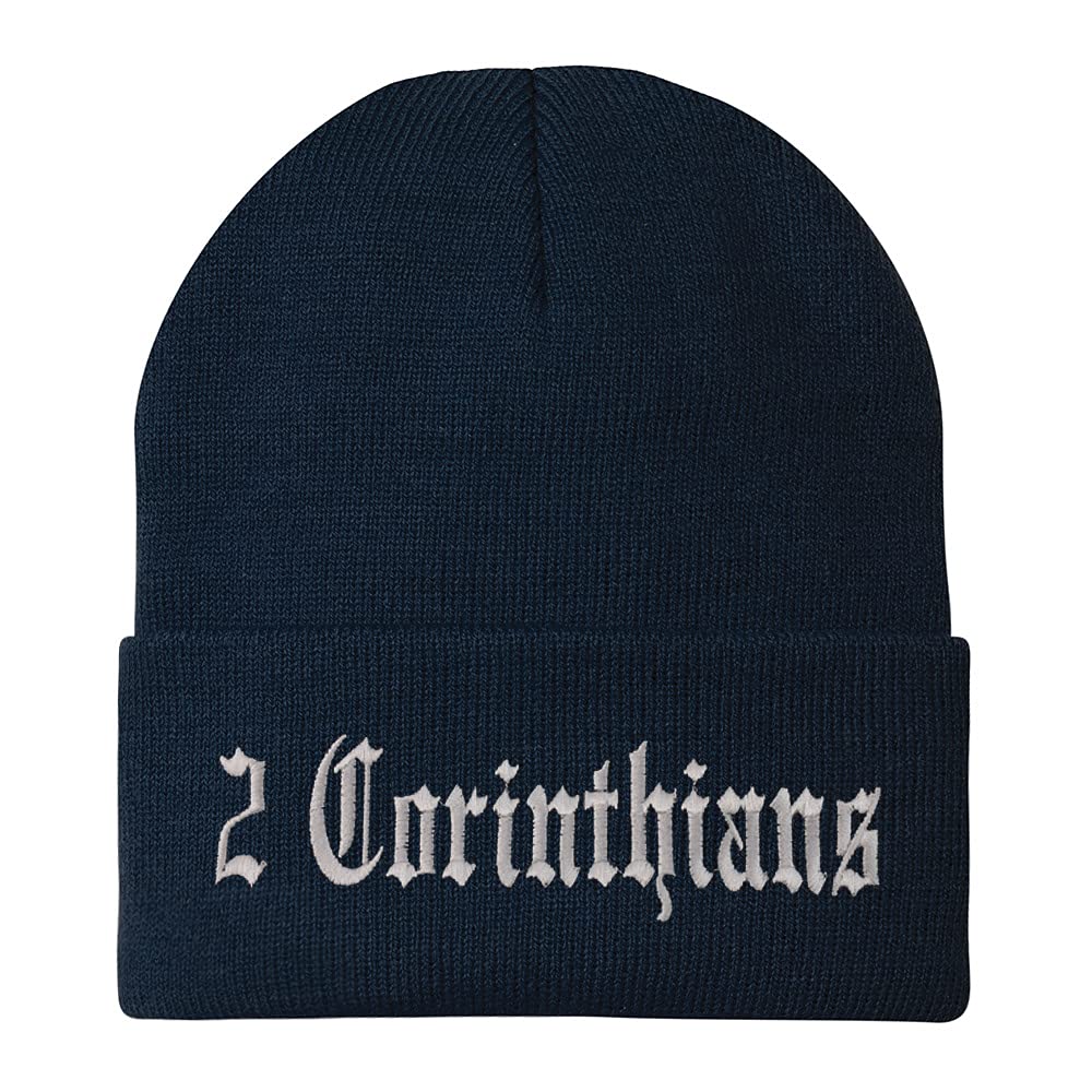 Trendy Apparel Shop 2 Corinthians Old English Embroidered Long Cuff Beanie