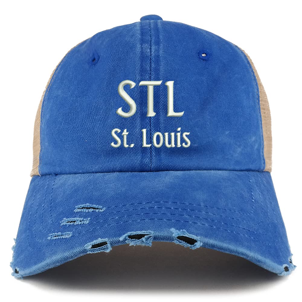 Trendy Apparel Shop STL St. Louis Embroidered Frayed Bill Trucker Mesh Back Cap