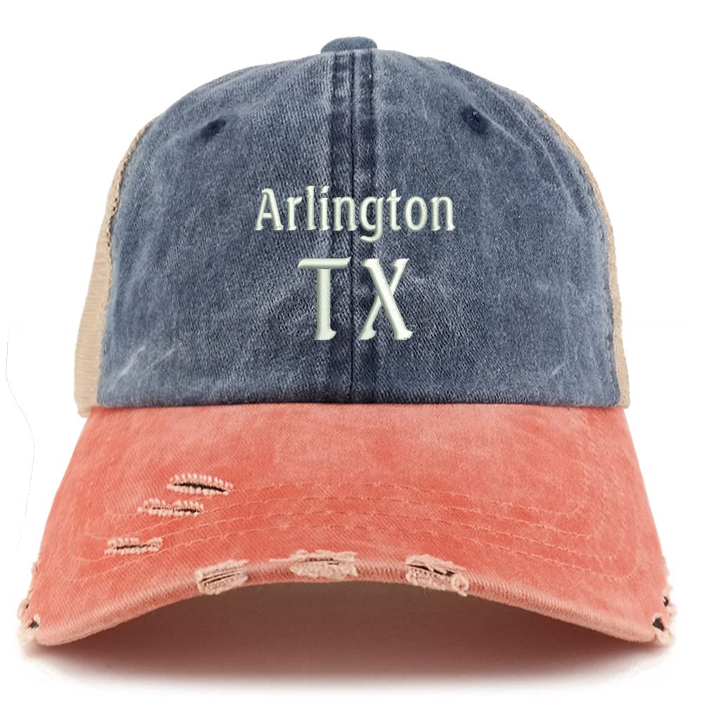 Trendy Apparel Shop Arlington TX Embroidered Frayed Bill Trucker Mesh Back Cap