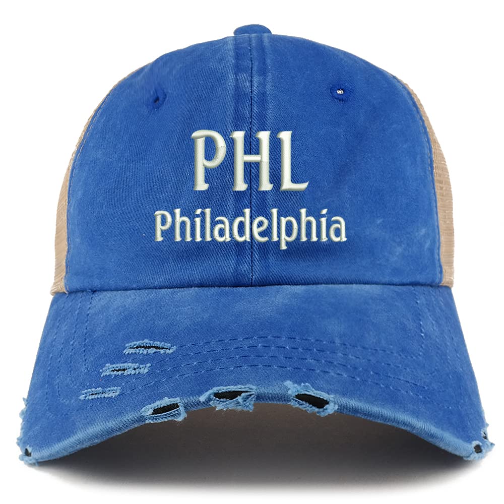 Trendy Apparel Shop PHL Philadelphia Embroidered Frayed Bill Trucker Mesh Back Cap