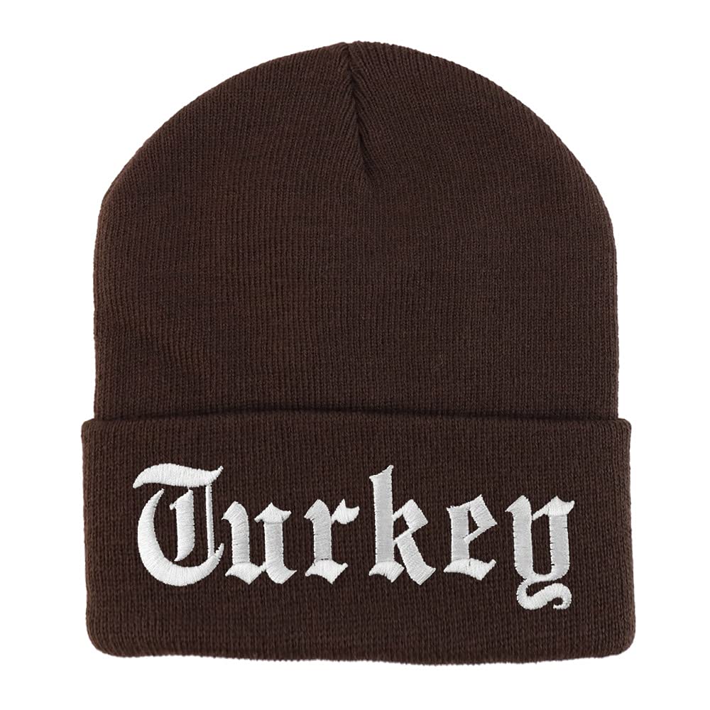 Trendy Apparel Shop Turkey Old English Embroidered Long Cuff Beanie