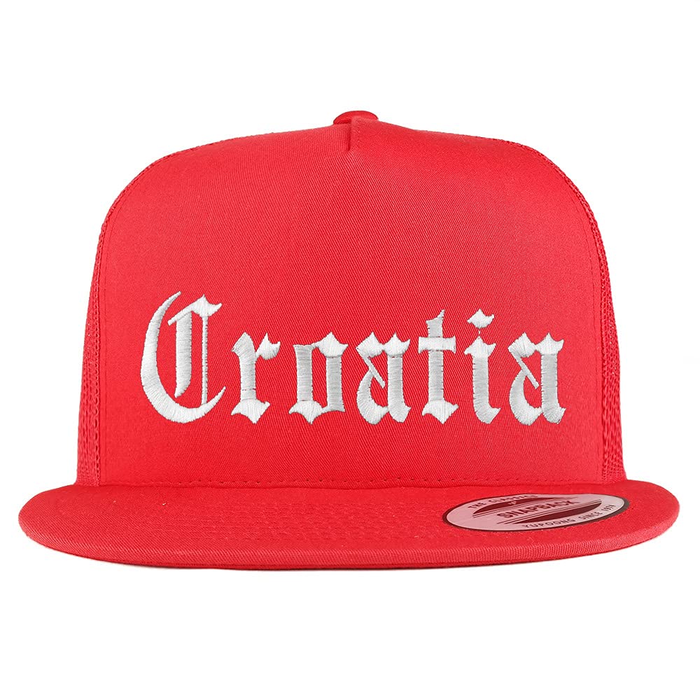 Trendy Apparel Shop Croatia Old English 5 Panel Flatbill Trucker Cap