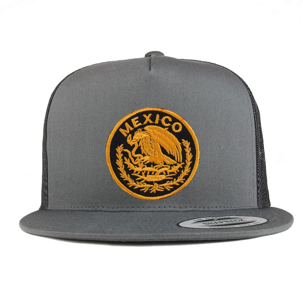 Trendy Apparel Shop Circular Mexico Patch 5 Panel Flatbill Trucker Cap