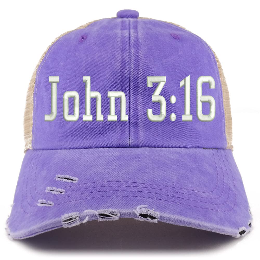 Trendy Apparel Shop John 3:16 Frayed Bill Trucker Mesh Back Cap