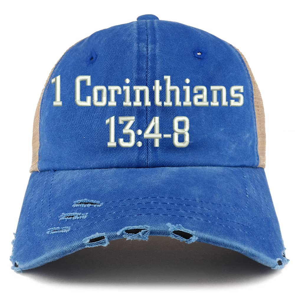 Trendy Apparel Shop 1 Corinthians 13:4-8 Frayed Bill Trucker Mesh Back Cap