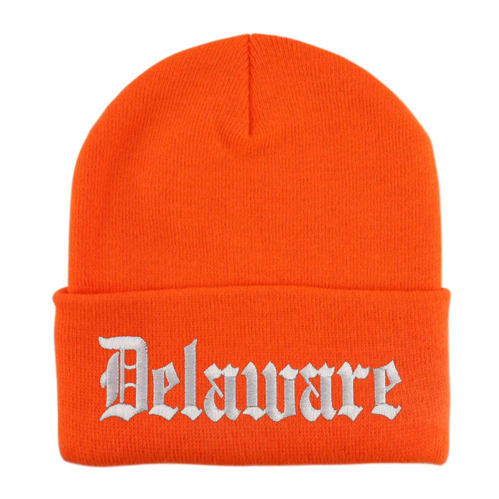 Trendy Apparel Shop Delaware State Old English Embroidered Long Cuff Beanie
