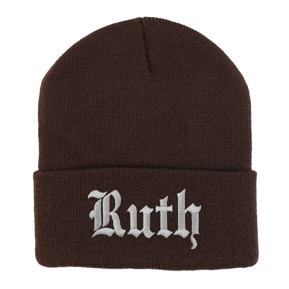 Trendy Apparel Shop Ruth Old English Embroidered Long Cuff Beanie