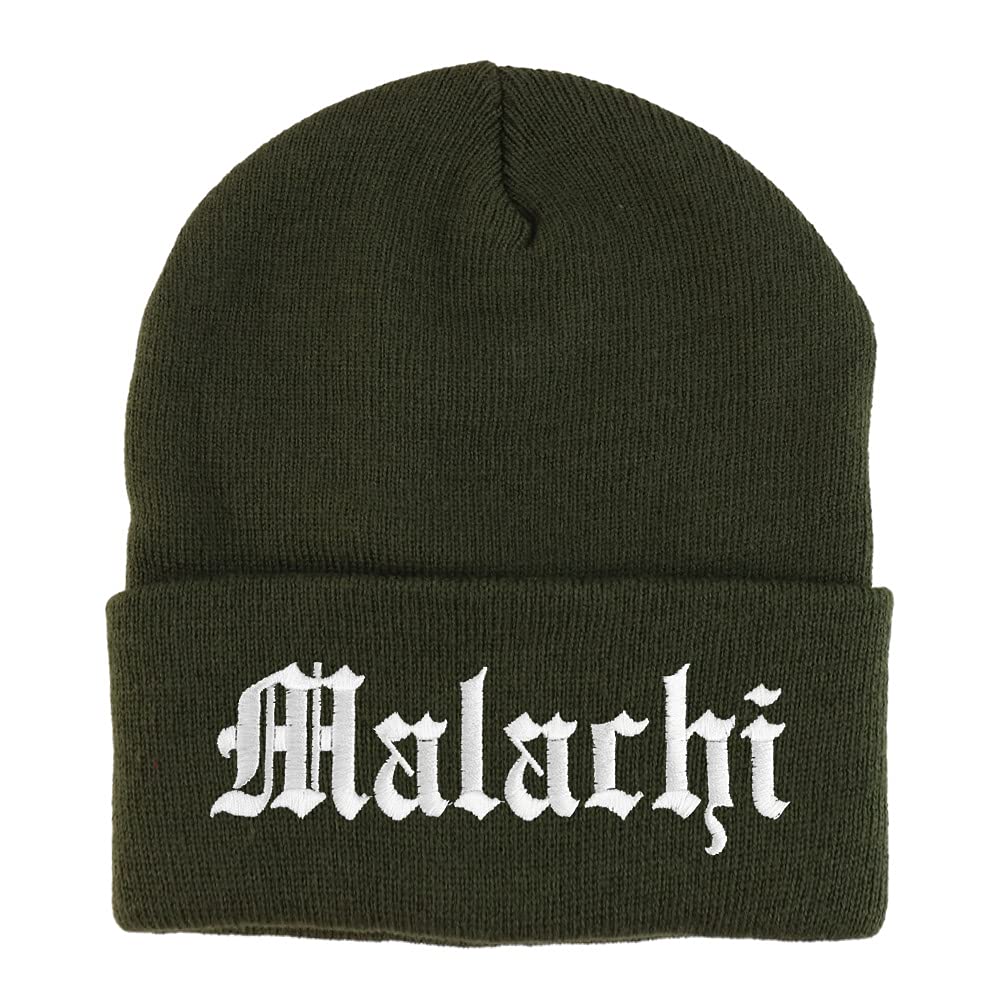 Trendy Apparel Shop Malachi Old English Embroidered Long Cuff Beanie