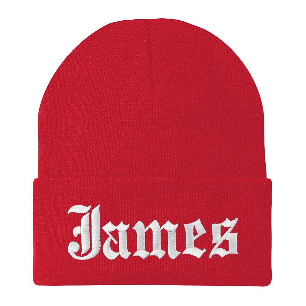 Trendy Apparel Shop James Old English Embroidered Long Cuff Beanie