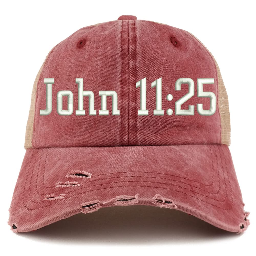 Trendy Apparel Shop John 11:25 Frayed Bill Trucker Mesh Back Cap
