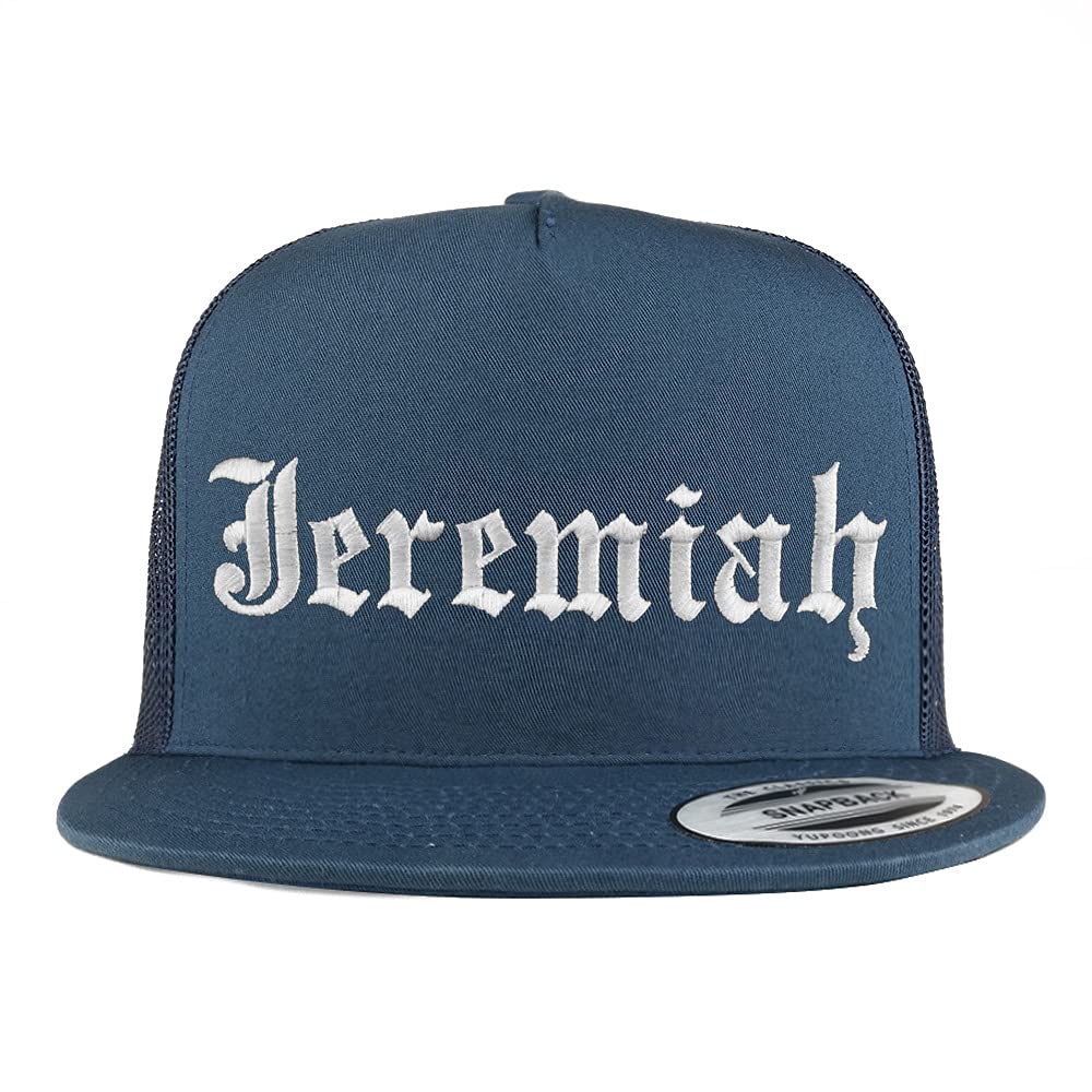 Trendy Apparel Shop Jeremiah Old English 5 Panel Flatbill Trucker Cap