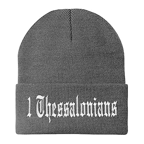 Trendy Apparel Shop 1 Thessalonians Old English Embroidered Long Cuff Beanie