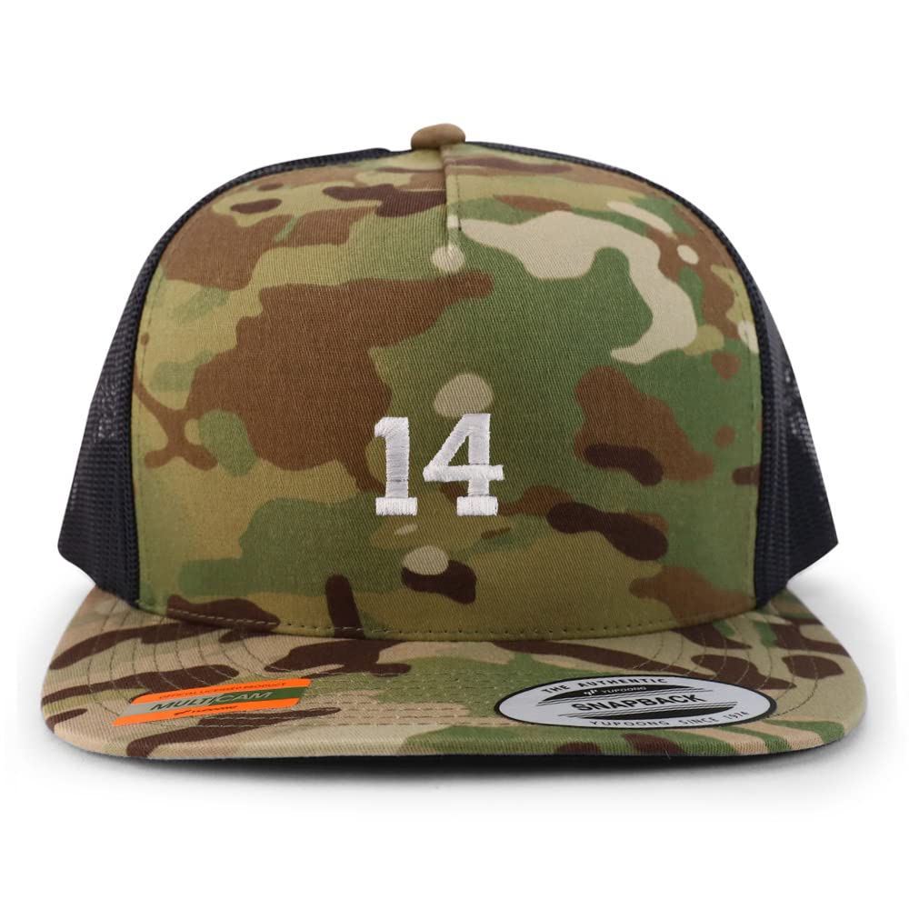 Trendy Apparel Shop Small Number 14 Embroidered 5 Panel Flatbill Trucker Cap