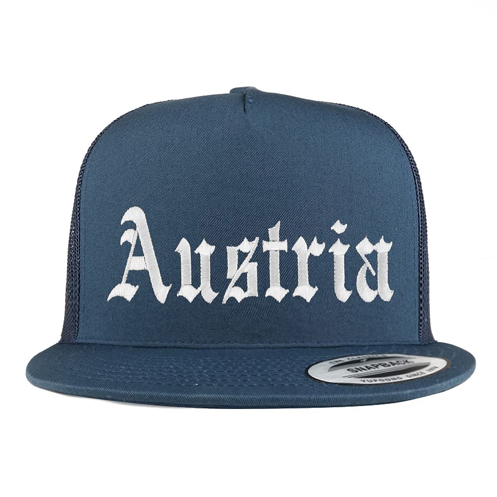 Trendy Apparel Shop Austria Old English 5 Panel Flatbill Trucker Cap