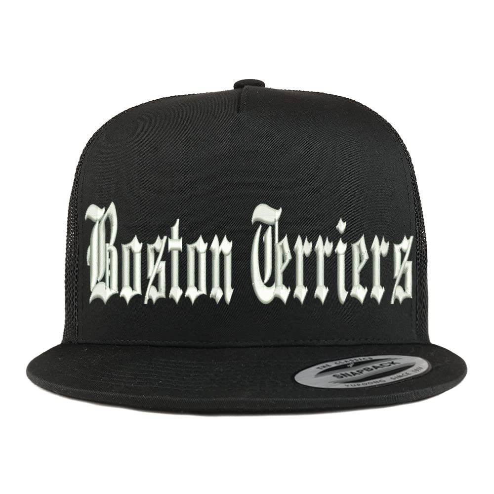 Trendy Apparel Shop Old English Boston Terriers 5 Panel Flatbill Trucker Cap