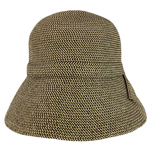 Trendy Apparel Shop Women's UPF 50+ Paper Braid Tweed Slanted Brim Cloche Hat