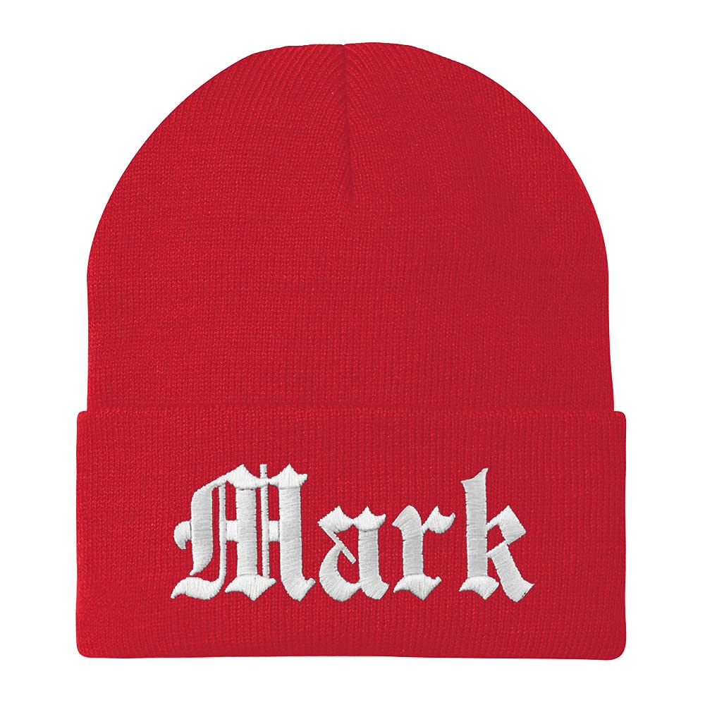 Trendy Apparel Shop Mark Old English Embroidered Long Cuff Beanie