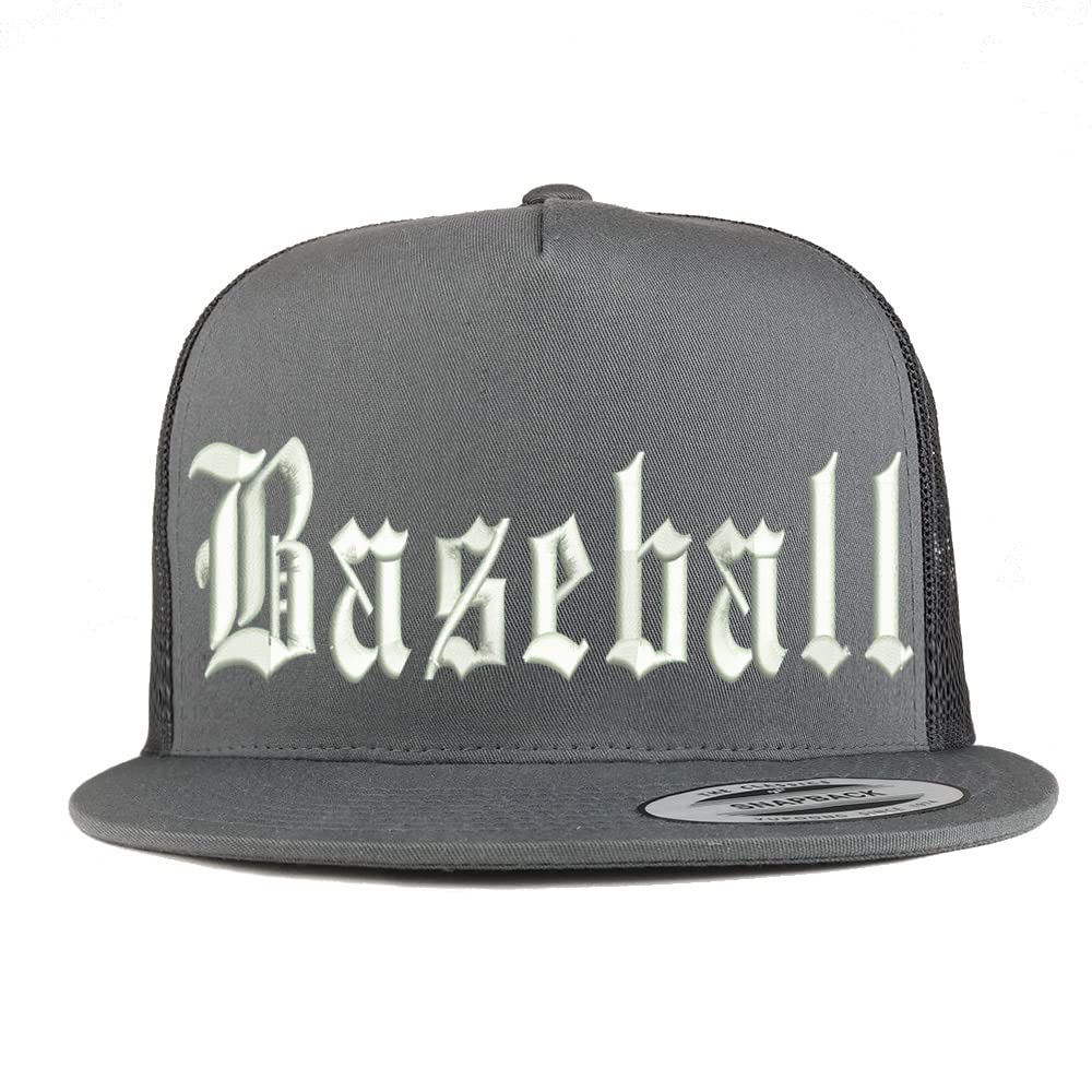 Trendy Apparel Shop Old English Baseball 5 Panel Flatbill Trucker Cap