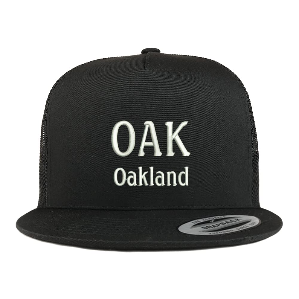 Trendy Apparel Shop Oak Oakland Embroidered 5 Panel Flatbill Trucker Cap