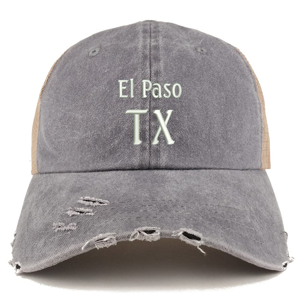 Trendy Apparel Shop El Paso TX Embroidered Frayed Bill Trucker Mesh Back Cap