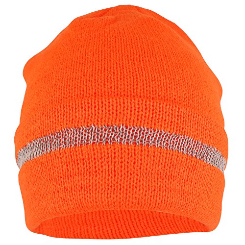 Trendy Apparel Shop High Visibility Reflective Striped Long Cuff Knit Beanie Hat