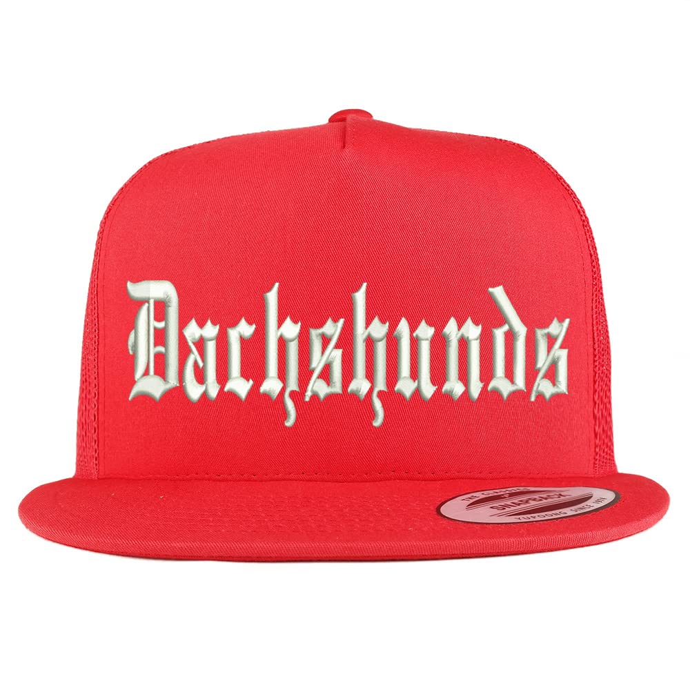 Trendy Apparel Shop Old English Dachshunds 5 Panel Flatbill Trucker Cap