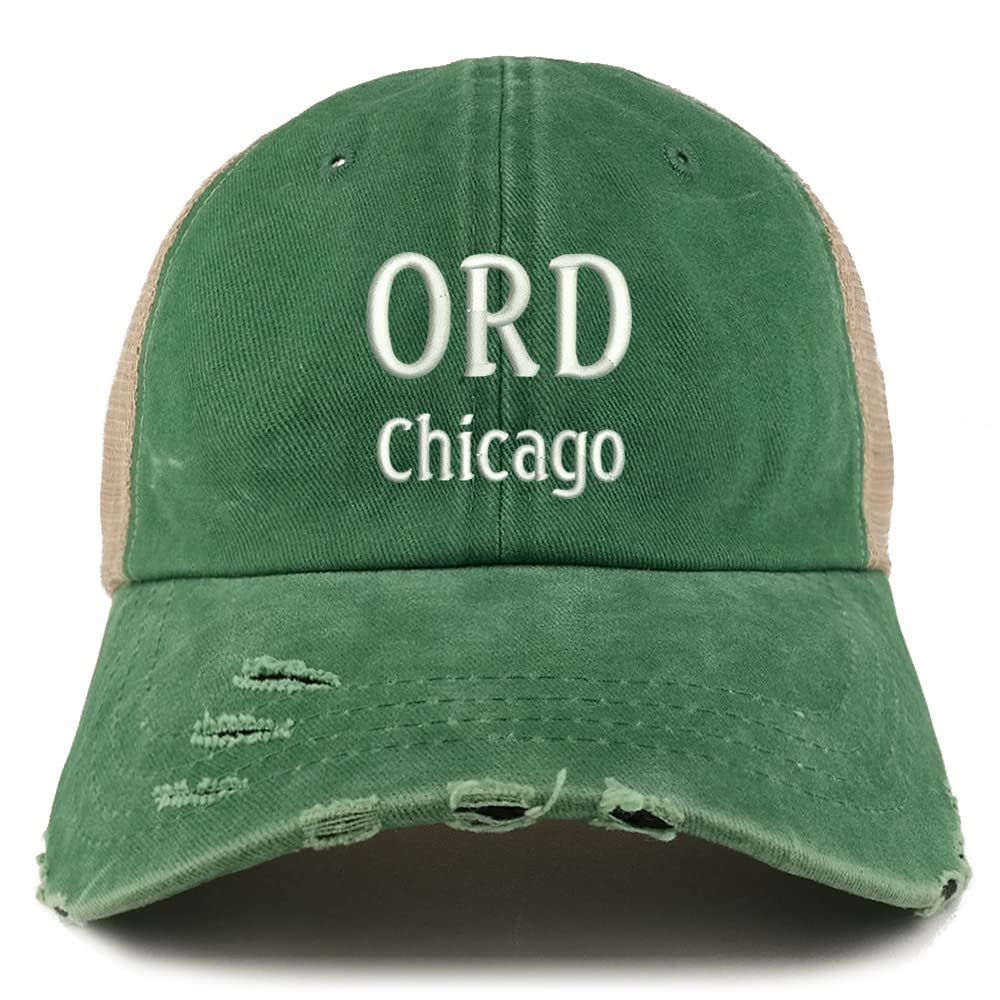 Trendy Apparel Shop ORD Chicago Embroidered Frayed Bill Trucker Mesh Back Cap