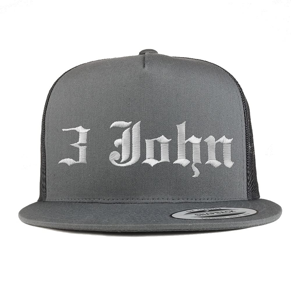 Trendy Apparel Shop 3 John Old English 5 Panel Flatbill Trucker Cap