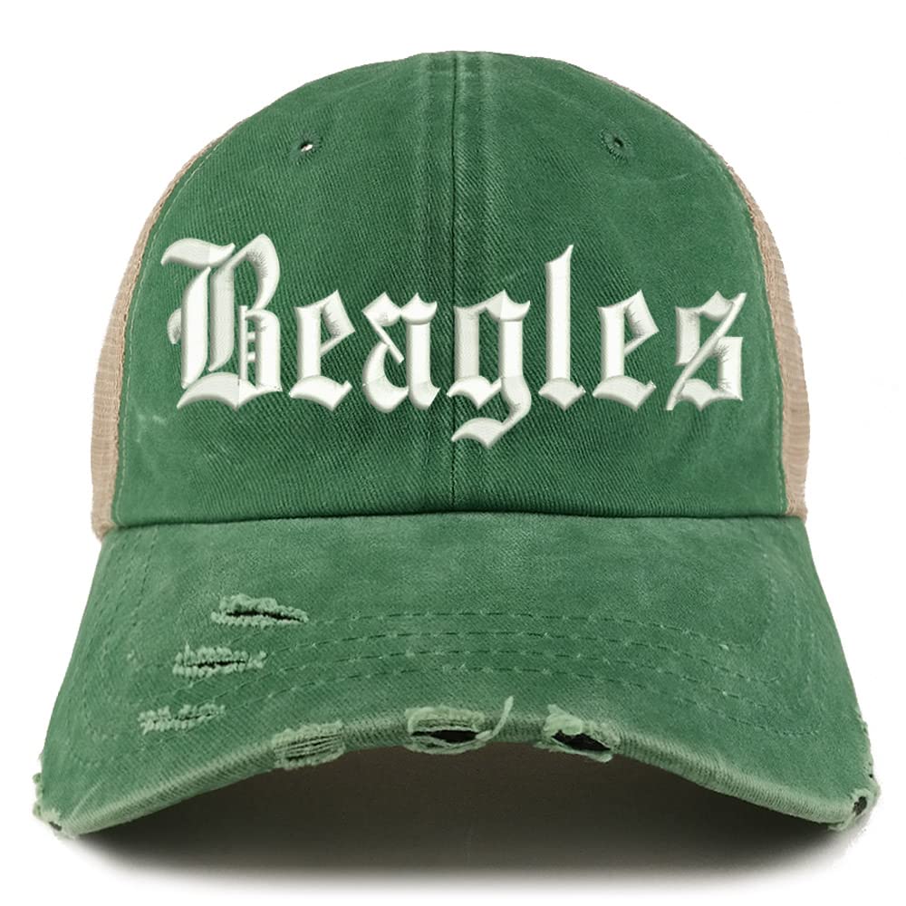 Trendy Apparel Shop Old English Beagles Frayed Bill Trucker Mesh Back Cap