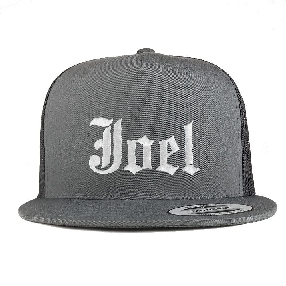 Trendy Apparel Shop Joel Old English 5 Panel Flatbill Trucker Cap