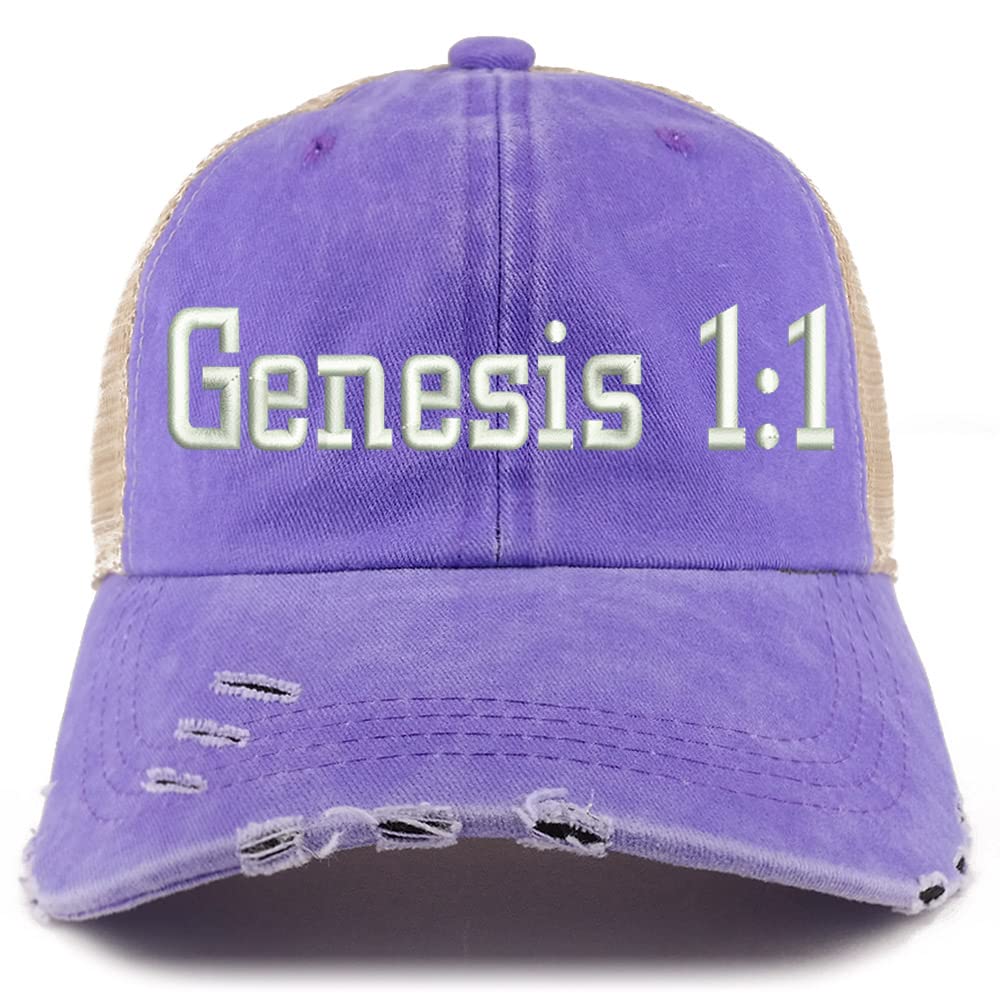 Trendy Apparel Shop Genesis 1:1 Frayed Bill Trucker Mesh Back Cap