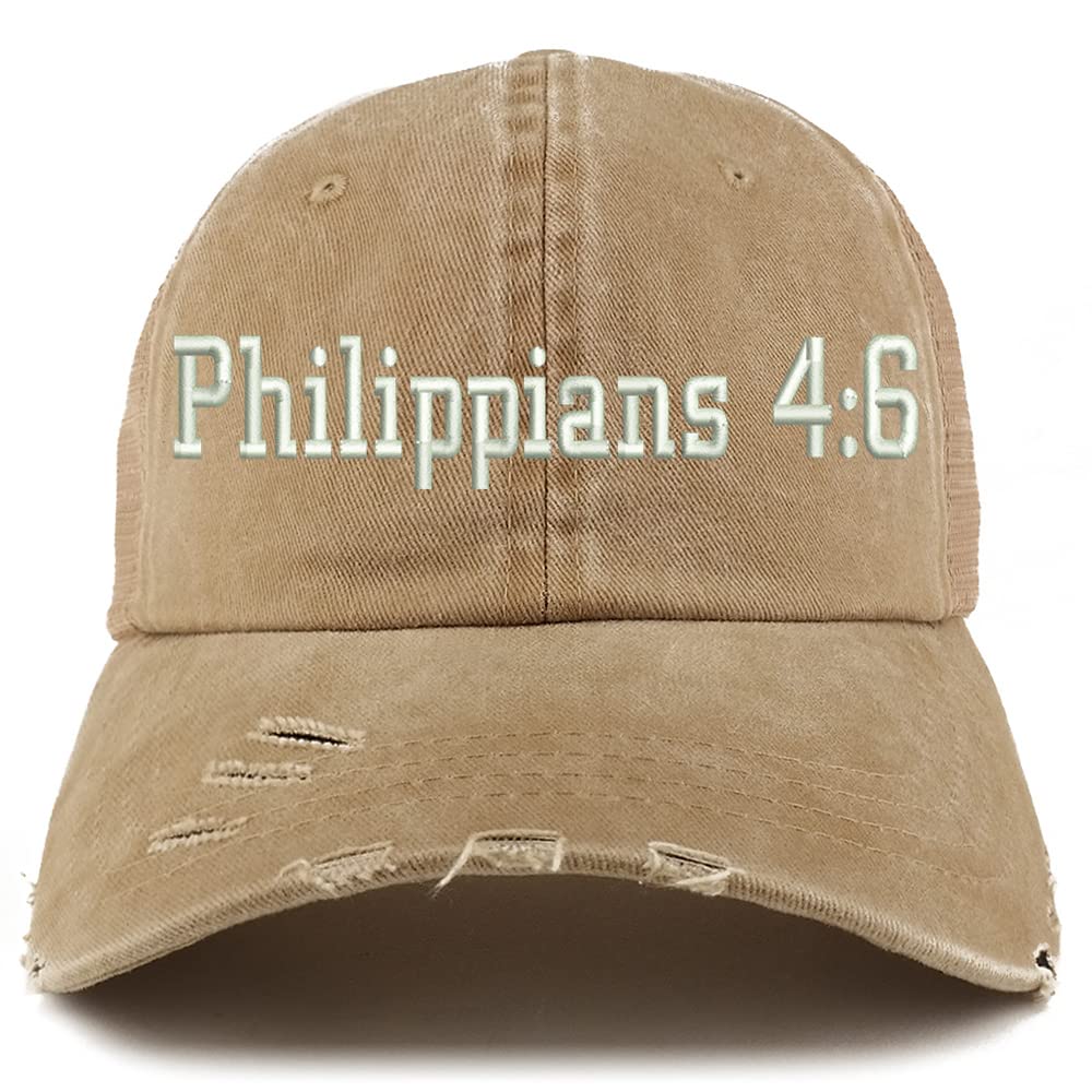 Trendy Apparel Shop Philippians 4:6 Frayed Bill Trucker Mesh Back Cap