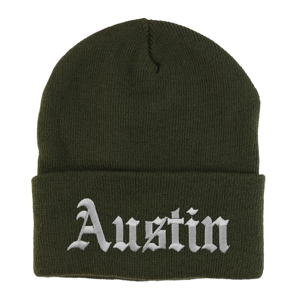 Trendy Apparel Shop Austin Old English Embroidered Long Cuff Beanie