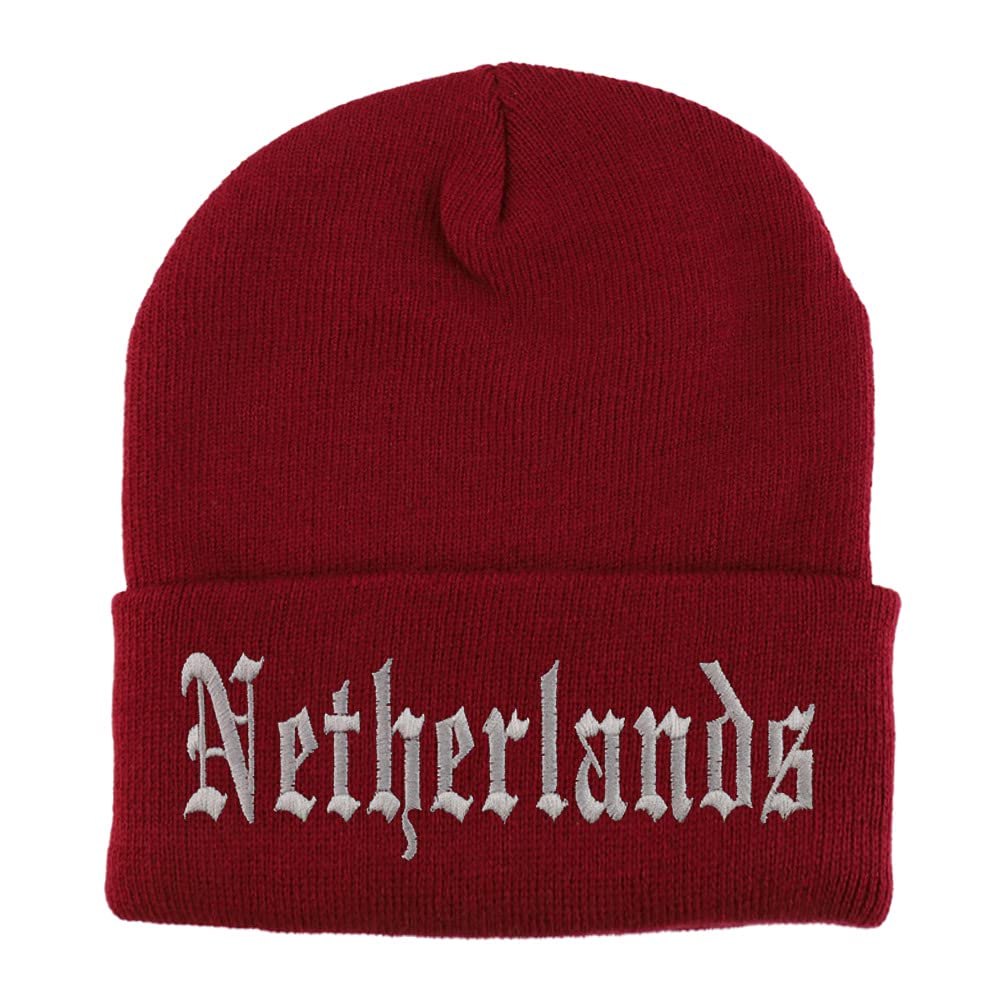 Trendy Apparel Shop Netherlands Old English Embroidered Long Cuff Beanie
