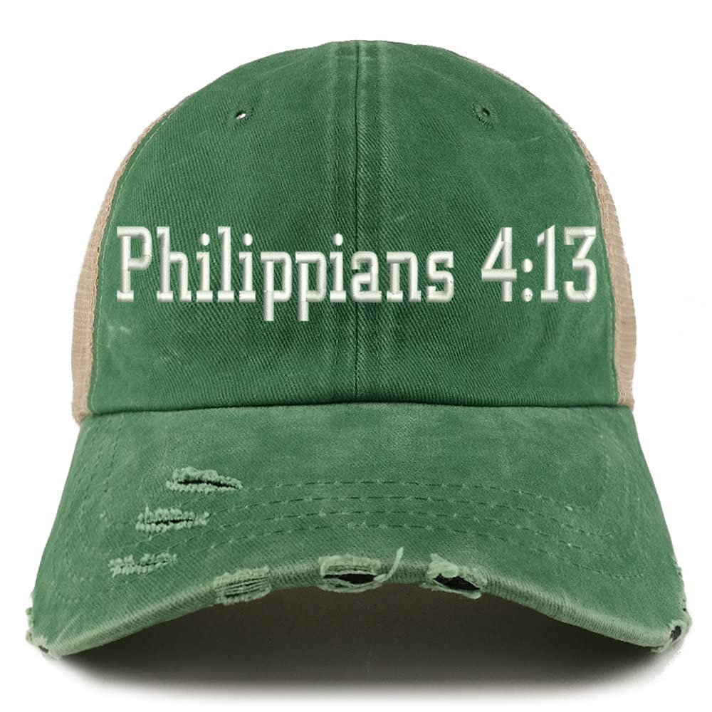 Trendy Apparel Shop Philippians 4:13 Frayed Bill Trucker Mesh Back Cap