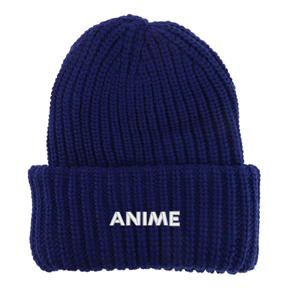 Trendy Apparel Shop Anime Embroidered Long Cuffed Thick Ribbed Knit Beanie