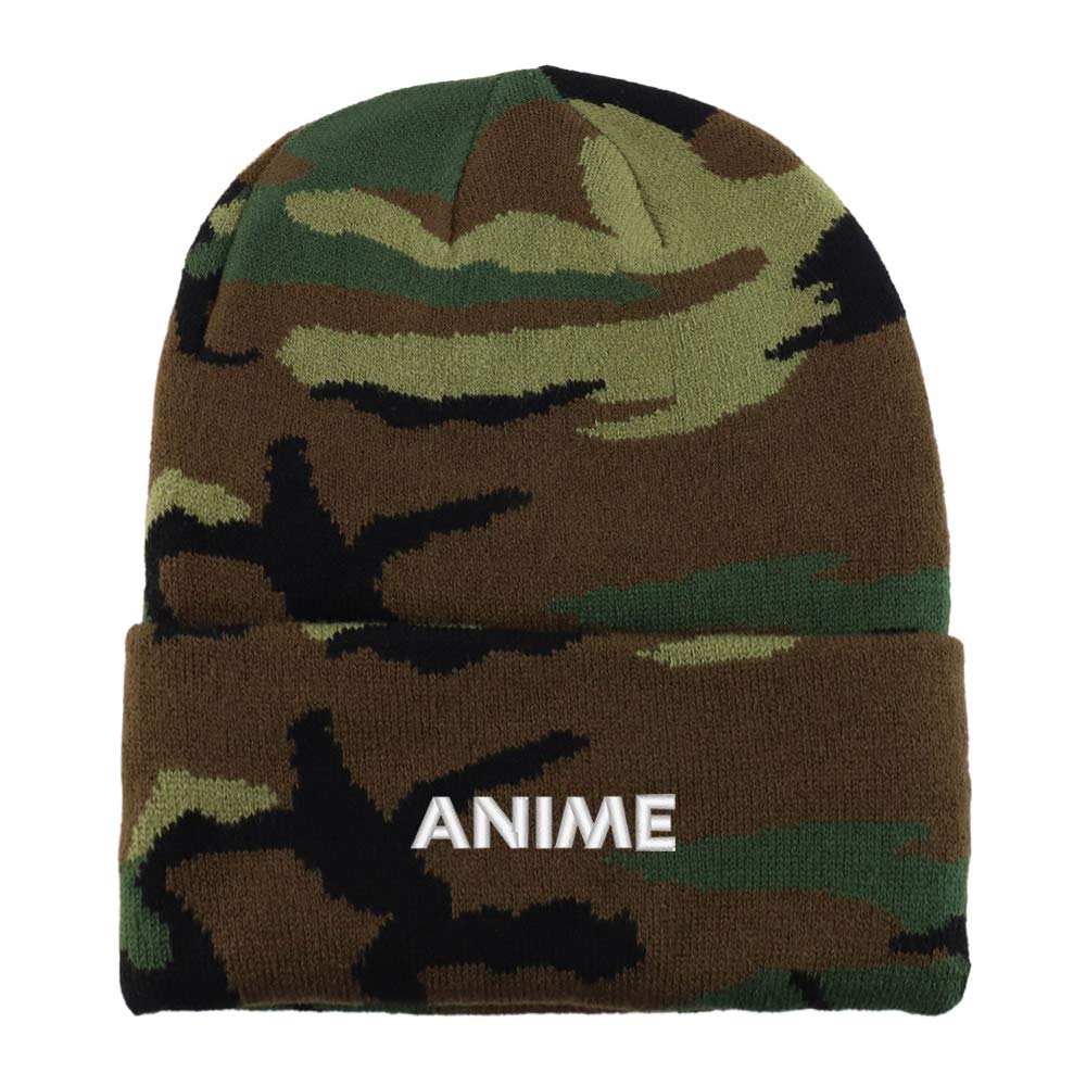 Trendy Apparel Shop Anime Embroidered Made in USA Camo Beanie