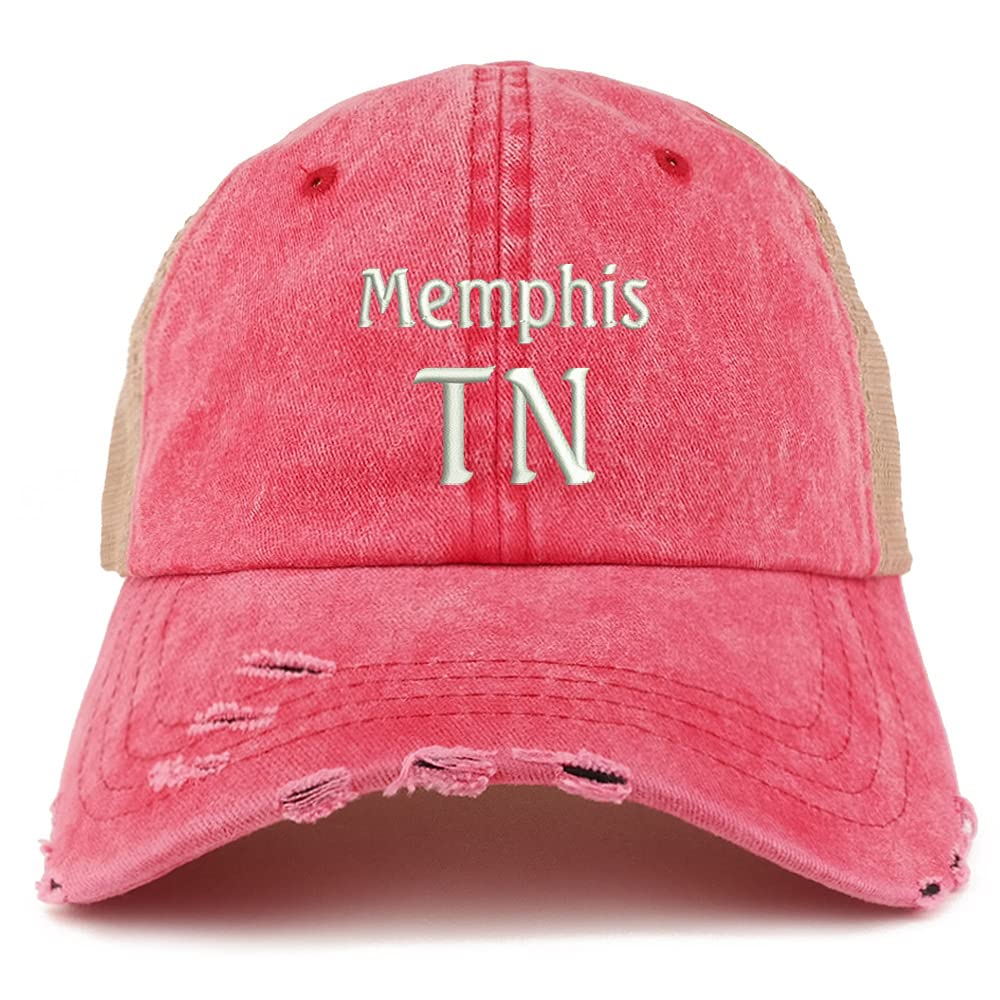 Trendy Apparel Shop Memphis TN Embroidered Frayed Bill Trucker Mesh Back Cap